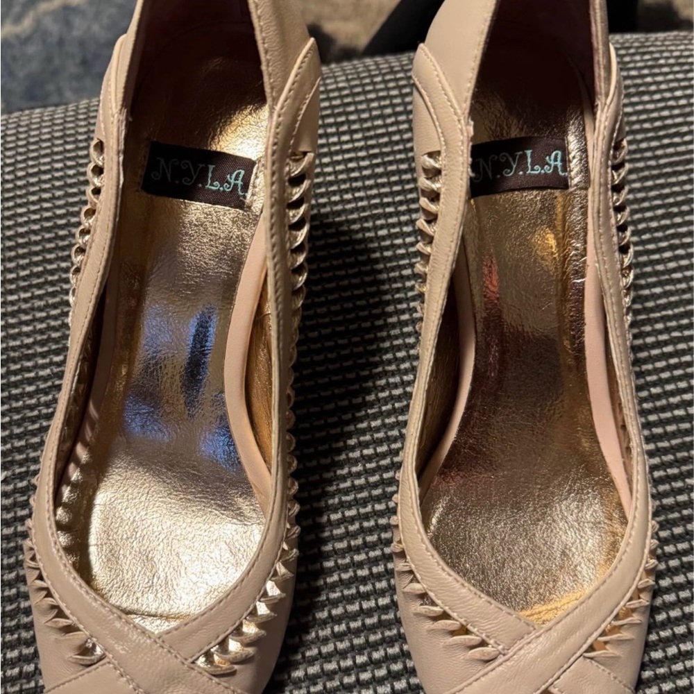 N.Y.L.A. Pink peep toe Heels with Brogue Detailing